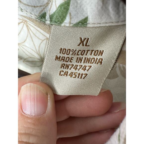 Natural Reflections Treefrog Green Tan Floral Button Up Shirt XL Boho Earthy Top - Picture 4 of 4